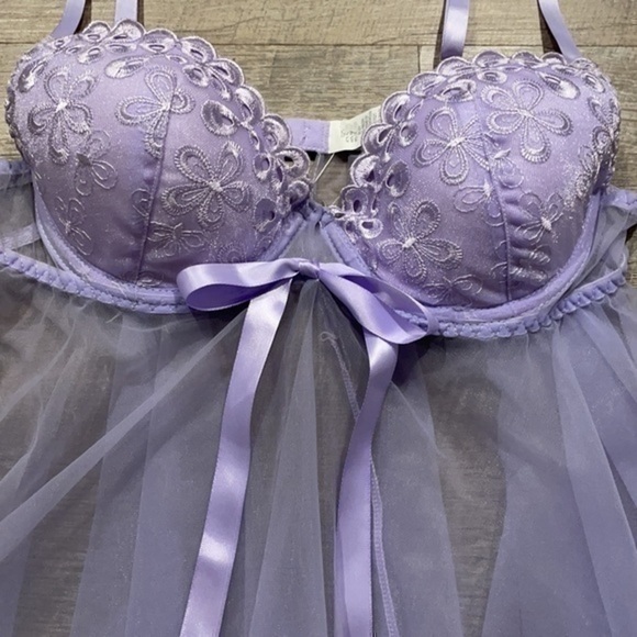 Lavender sheer lace babydoll slip nighty/teddy size medium - Picture 5 of 10